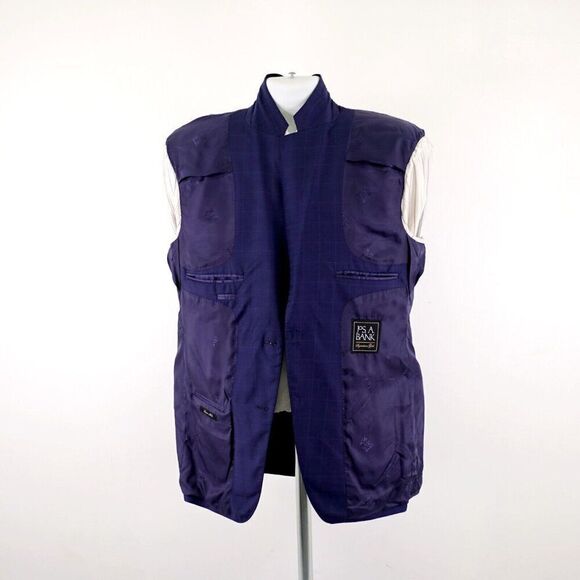 Jos A Bank Signature Gold Super 150s‎ Wool Blue Windowpane 42L 2 Button Blazer - Picture 11 of 12